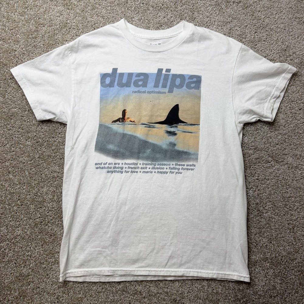 Dua Lipa Shirt Mens Medium White Radical Optimism Album Shark Graphic Tee